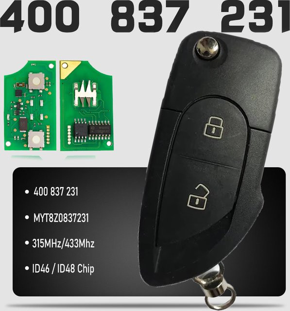 KEYECU Funkschlüssel für Lamborghini Gallardo, Ersatzschlüssel mit ID46/ID48 Chip, 315 MHz/433 MHz, Farbe: Schwarz - Bild 1
