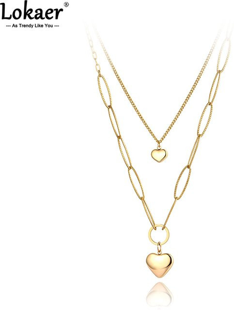 Lokaer Halskette, Herz Charme Anhänger, Edelstahl, Gold, Damen - Bild 1
