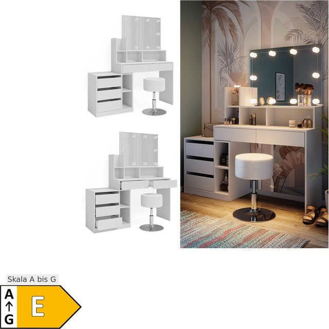 Vicco Schminktisch Anja Weiß mit LED-Spiegel und Hocker, B: 139,8 cm, H: 115 cm - Bild 1