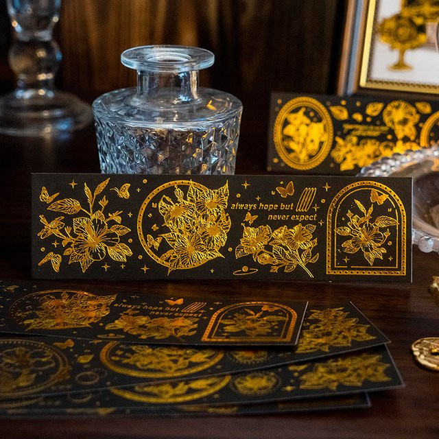 6 Blatt selbstklebende Vintage Pflanze Aufkleber in Gold für Scrapbooking und Journaling - Bild 1