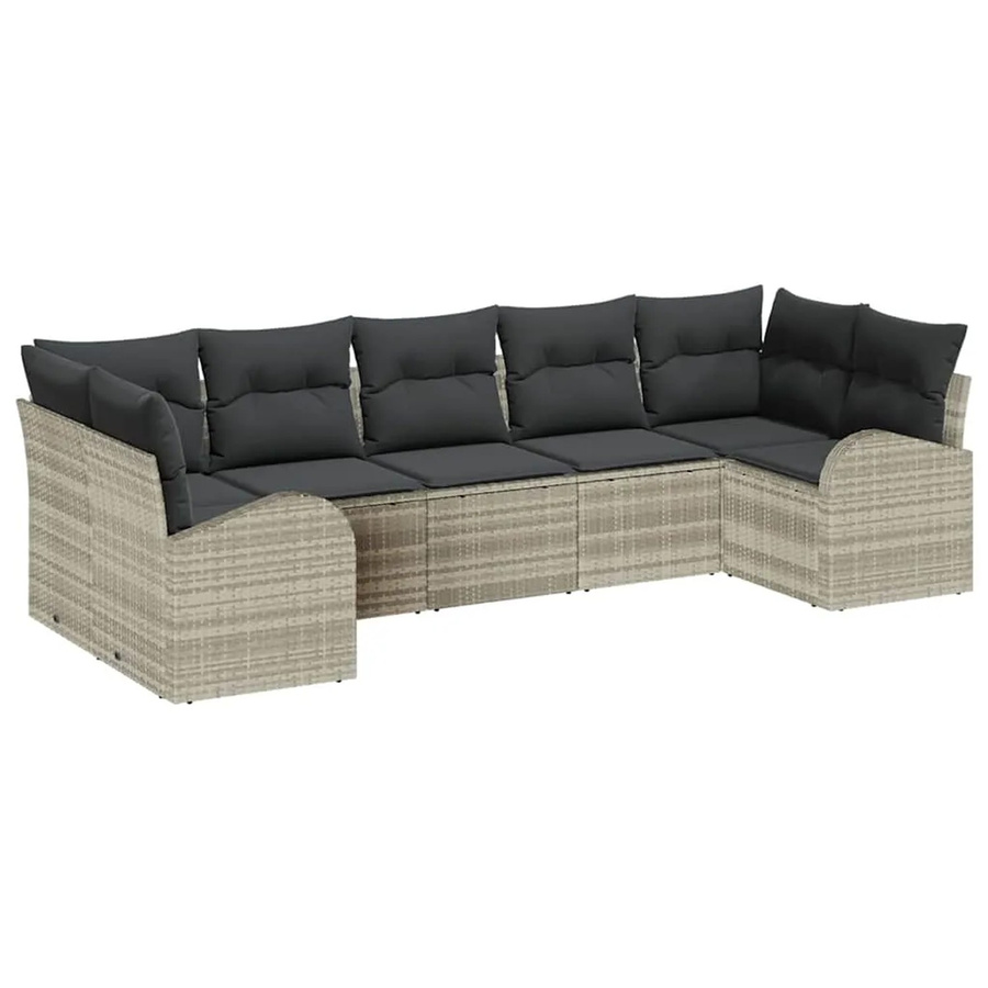 vidaXL Garten-Sofa-Set 7-teilig aus Polyrattan in Grau mit wetterfesten Polstern und Metallgestell - Bild 2