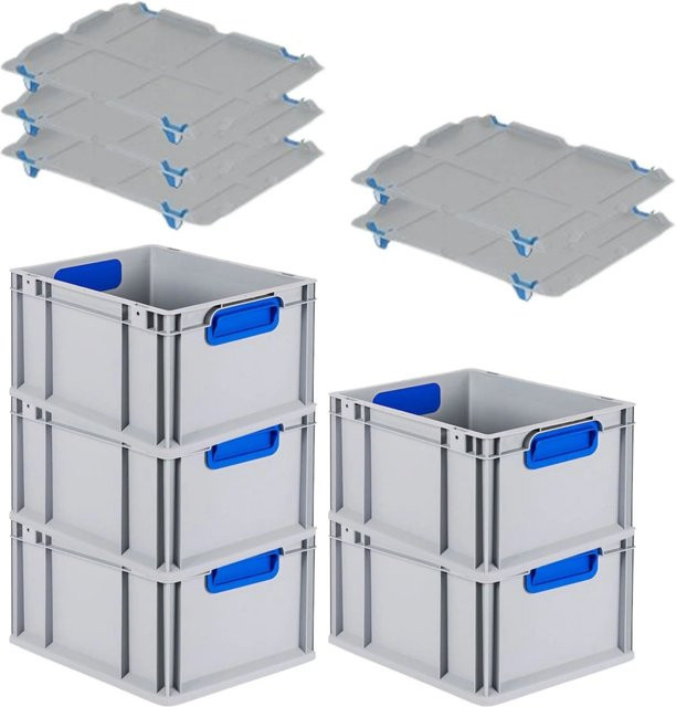 PROREGAL Spar Set 5x Eurobox Nextgen Color mit Auflagedeckel und Schiebeschnappverschlüssen in Blau, H x B x T: 22 x 30 x 40 cm - Bild 1