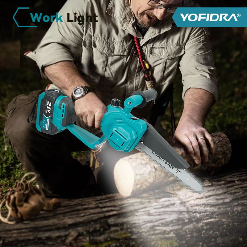 YOFIDRA Akku-Kettensäge 8 Zoll mit Digitalanzeige, bürstenlose elektrische Holzbearbeitungssäge in Türkis, kompatibel mit Makita 18V LXT Akkus - Bild 6