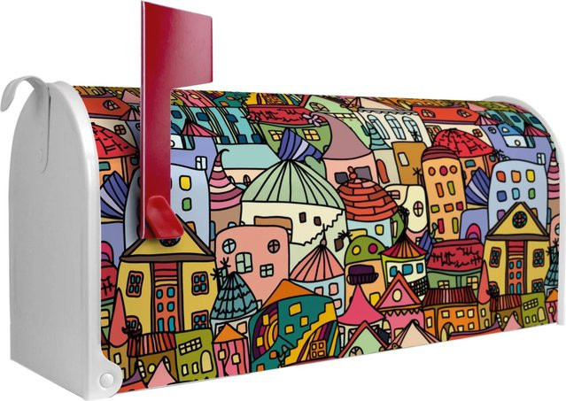 Banjado Amerikanischer Briefkasten Funky Town in Weiß, US Mailbox aus pulverbeschichtetem Stahl, B/H/T: 48 x 22 x 16 cm - Bild 1