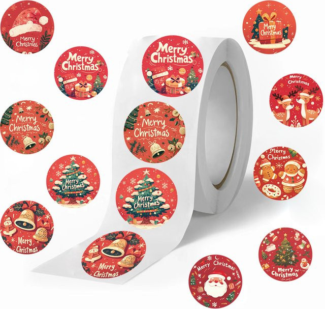 500 Stück weihnachtliche rote Cartoon-Aufkleber als Rollenaufkleber für Umschläge, Belohnungen und Schule - Bild 1