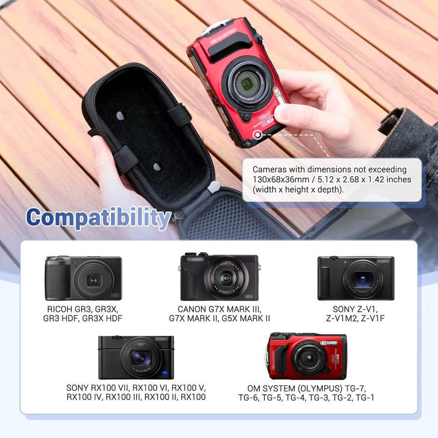 JJC Kompakte Kameratasche für Olympus TG-Serie in Schwarz mit Schultergurt-Karabiner - Bild 2