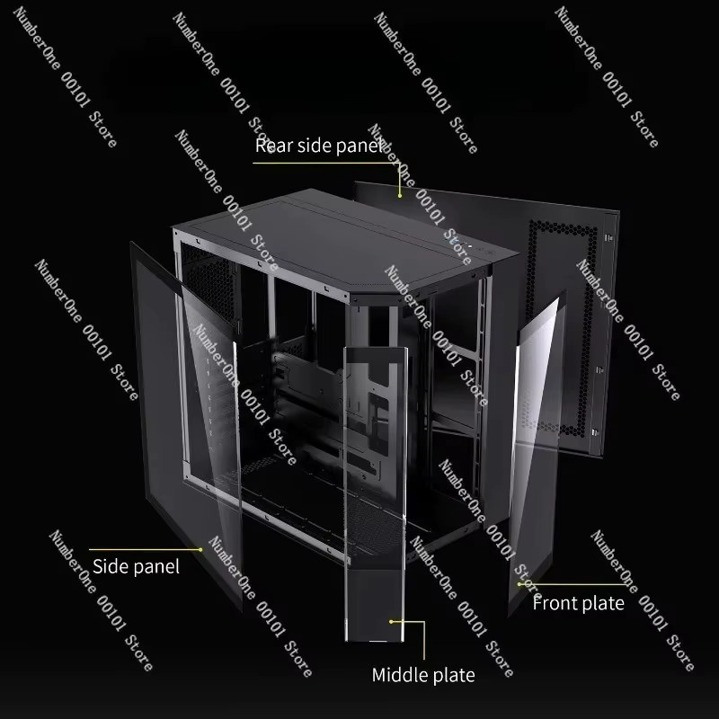 Gebogenes ATX-Gaming-Gehäuse mit gehärtetem Glas und 360 Grad Sicht in Schwarz - Bild 3