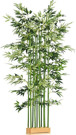 HOMCOM Künstliche Bambuspflanze aus Polyester in Grün, Topf mit Kiefernholz, Durchmesser: 35 cm, Höhe: 180 cm