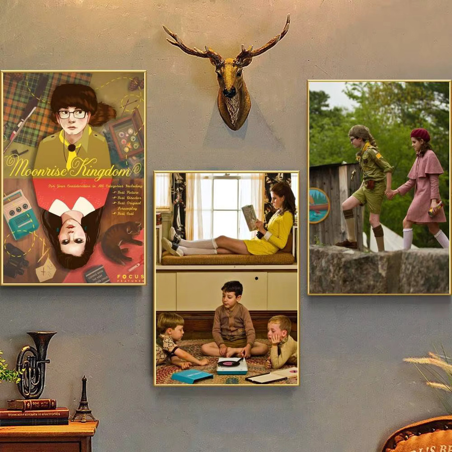 Kayou Moonrise Kingdom Poster, selbstklebender und wasserfester Kunstdruck aus Papier in Mehrfarben, Wanddekoration im Retro-Stil, B: 20,0 cm, H: 15,0 cm - Bild 2