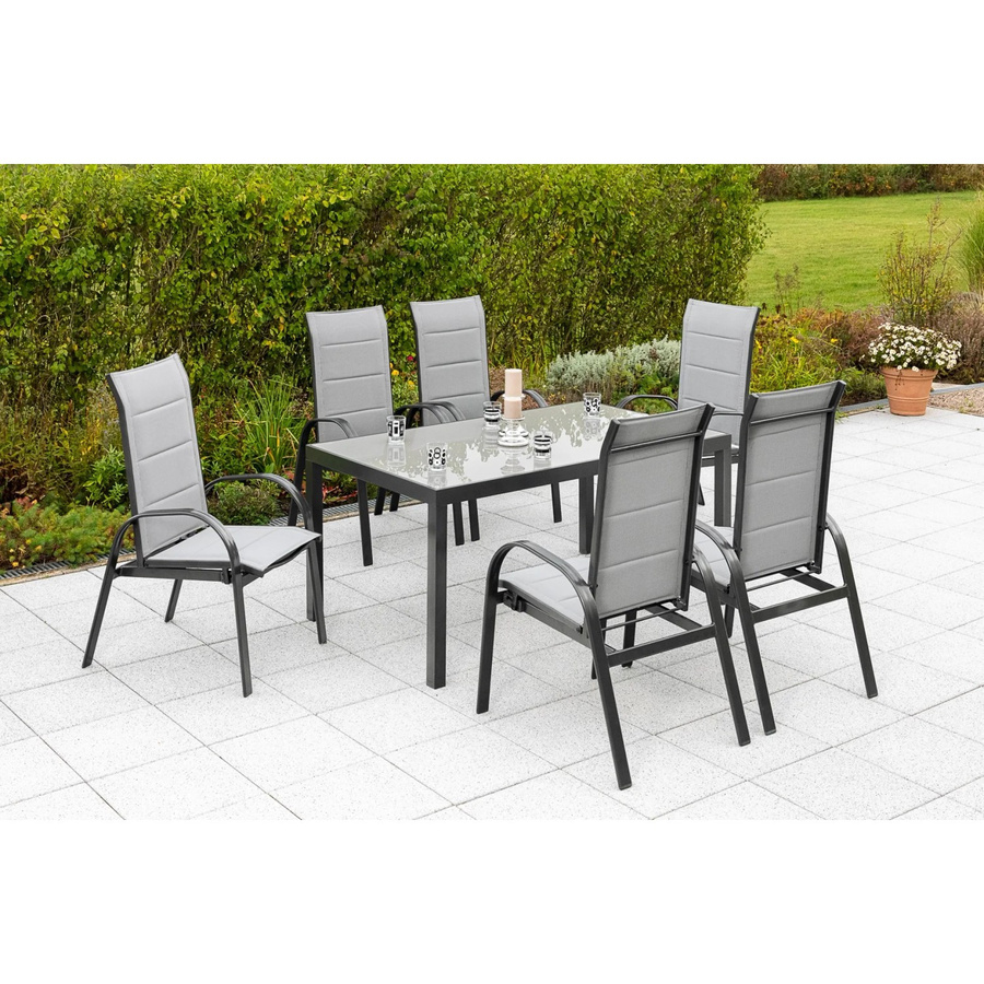 Merxx Marini 7-tlg. Gartentisch-Set aus Aluminium und Textil in Grau, B: 150 cm, T: 90 cm - Bild 2