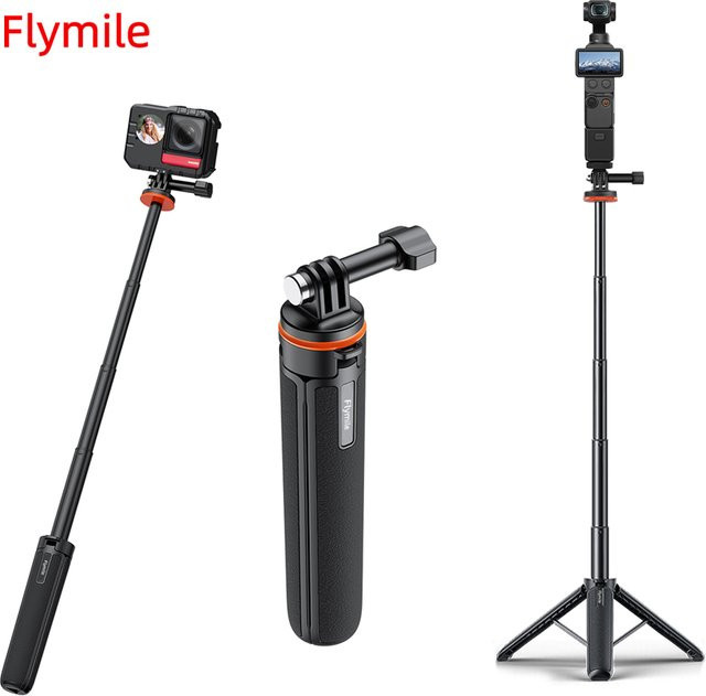 Flymile Stativ-Selfie-Stick in Schwarz für DJI OSMO Pocket 4, Action und Insta360 sowie GoPro Kameras, verstellbares Fotografie-Zubehör - Bild 1