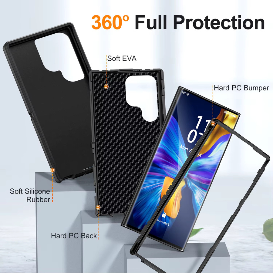 Clucy 3-in-1 Hybrid-Rüstung Stoßfeste Defend-Hülle für Samsung Galaxy S25 Ultra S24 S23 Plus Ultra S22 S23FE in Schwarz oder Blau - Bild 2