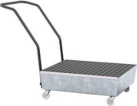 Fahrbare Auffangwanne ASECOS aus Stahl mit Gitterrost, Farbe: Silber, Auffangvolumen: 60 l, B/T/H: 63,5 x 81,0 x 98,0 cm - Bild 1