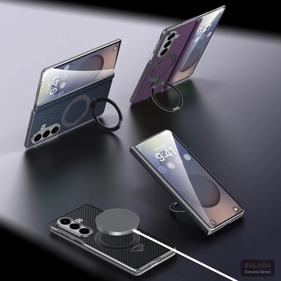 Ultra Slim Aramid Faser Muster Leder Schutzhülle mit MagSafe und Magnetischer Halterung für Samsung Galaxy Z Fold7 in Blau - Bild 2