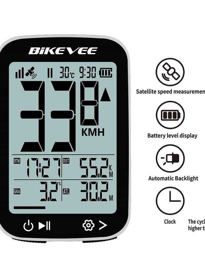 Bikevee Kabelloser GPS-Fahrradcomputer mit Hintergrundbeleuchtung und automatischer Start-Stopp-Funktion, wasserdichter Multifunktions-Tachometer und Kilometerzähler - Bild 5