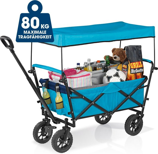 EASYmaxx Bollerwagen blau faltbar mit Dach und Feststellbremse - Bild 1