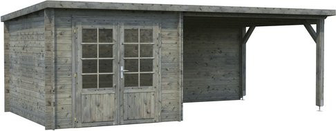 Blockbohlenhaus PALMAKO Ella aus Fichtenholz in Grau mit Flachdach, B/H/T: 614 x 214 x 340 cm - Bild 1