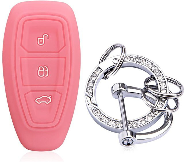 Silikon Schlüsselhülle für Ford Focus MK3 MK4 Fiesta Ecosport Kuga Mondeo mit 3 Tasten, Farbe: Pink, Marke: loxodoto - Bild 1