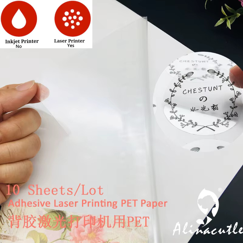 Alinacutle Selbstklebendes Transparentes PET-Papier für Laserdrucker, A4, 10 Blatt - Bild 2