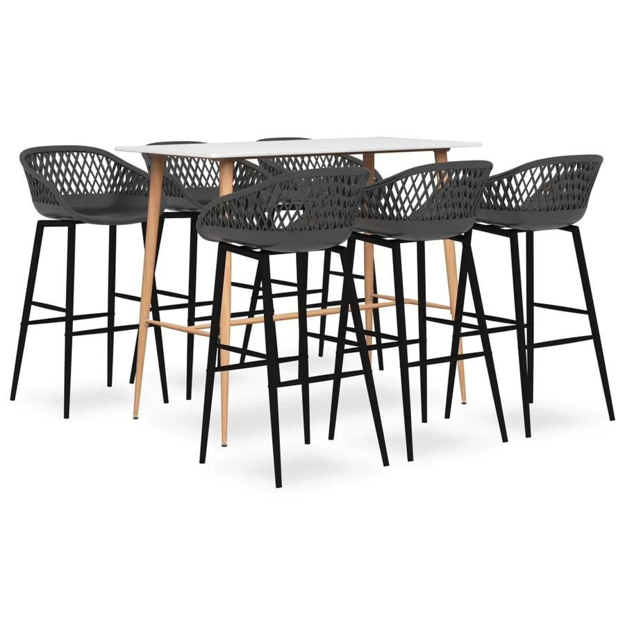 vidaXL 7-tlg. Bar-Set Modell 5 in Weiß und Grau mit Tisch und Stühlen - Bild 2