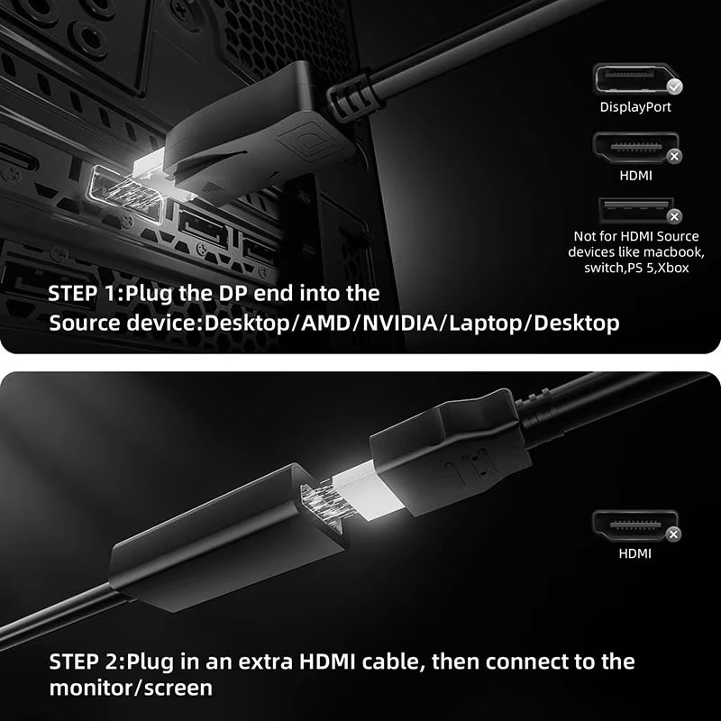 HDmatters DisplayPort-zu-HDMI-Adapterkabel Full HD 1080P Konverter für PC und Monitor in Schwarz oder Weiß - Bild 4