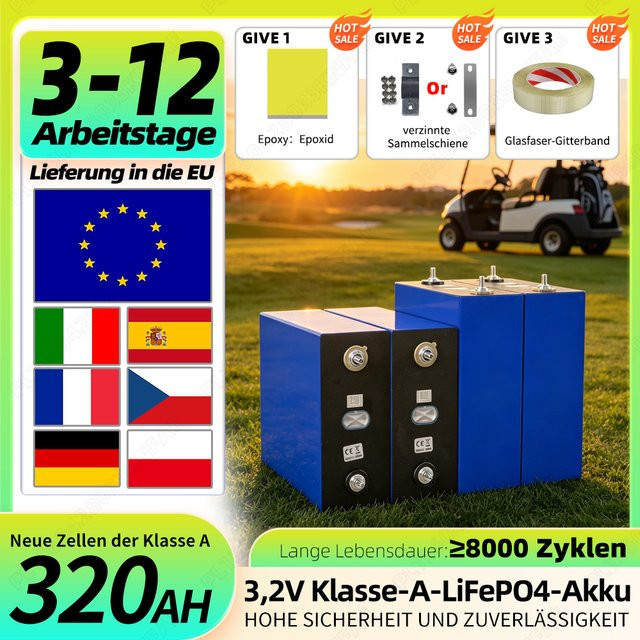 PWOD LiFePO4 Batterie 3,2V 320Ah wiederaufladbare LFP-Zelle in Blau für DIY-Energiesysteme und Heimspeicherlösungen - Bild 1