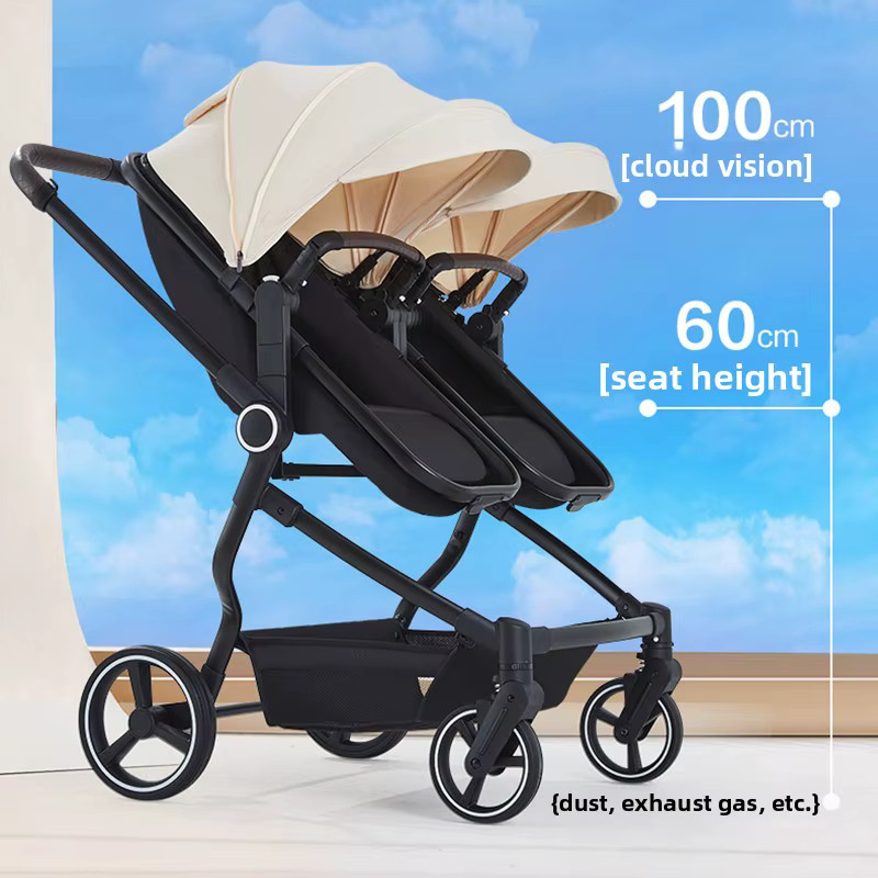LUVCHAIN Multifunktionaler All-in-One Zwillingskinderwagen, klappbarer Doppel-Kinderwagen in Schwarz - Bild 2
