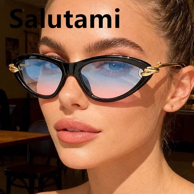 Salutami Sonnenbrille Cat-Eye, Metall, Vollrand, Damen, Blau-Rosa Farbverlauf, Schwarz - Bild 1