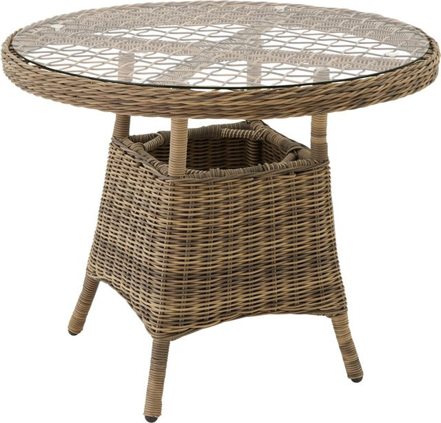 tectake Aluminium Gartentisch mit Glasplatte und Rattanstruktur in Beige, B: 91 cm, T: 73,5 cm, H: 75 cm - Bild 1