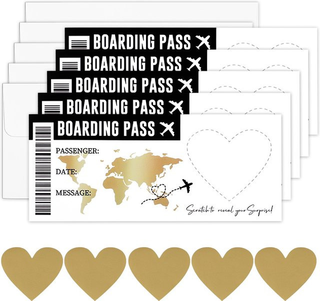 Ein Set Boarding Pass Scratch Off Spielkarten mit Umschlag für Hochzeit, Geburtstag oder Bachelorette Party in Mehrfarbig - Bild 1