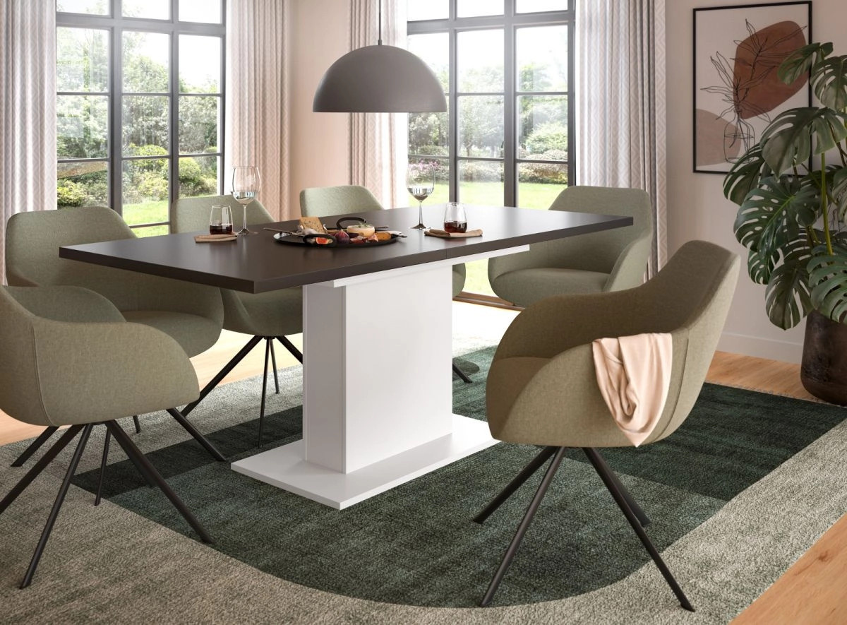 Inn.Furn Esstisch aus MDF und Metall in Grau und Weiß, modern und ausziehbar, B: 150 cm bis 190 cm, H: 76 cm, T: 90 cm - Bild 3