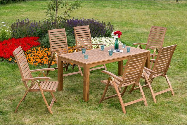 Merxx Paraiba Gartenmöbel-Set 7-tlg. aus Akazienholz und Stahl in Braun mit Tisch B: 185 cm, T: 90 cm - Bild 1