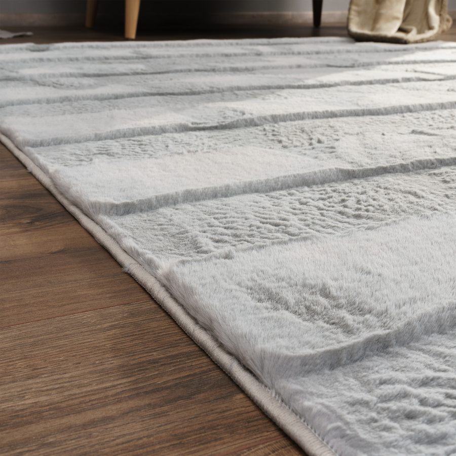 Fellteppich Arnia in Grau, rechteckiger Kunstfellteppich im skandinavischen Design, Breite: 60 cm, Tiefe: 100 cm - Bild 2