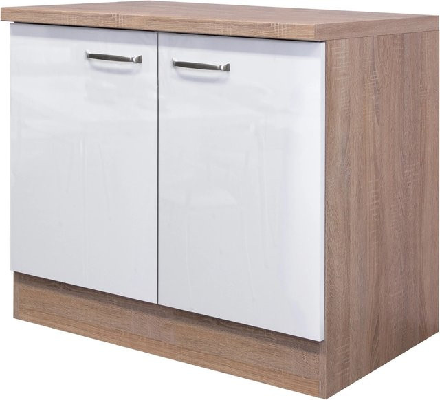 Flex-Well Exclusiv Spülenunterschrank Valero B/T/H: 100 x 60 x 86 cm in Hochglanz Weiß und Sonoma Eiche - Bild 1