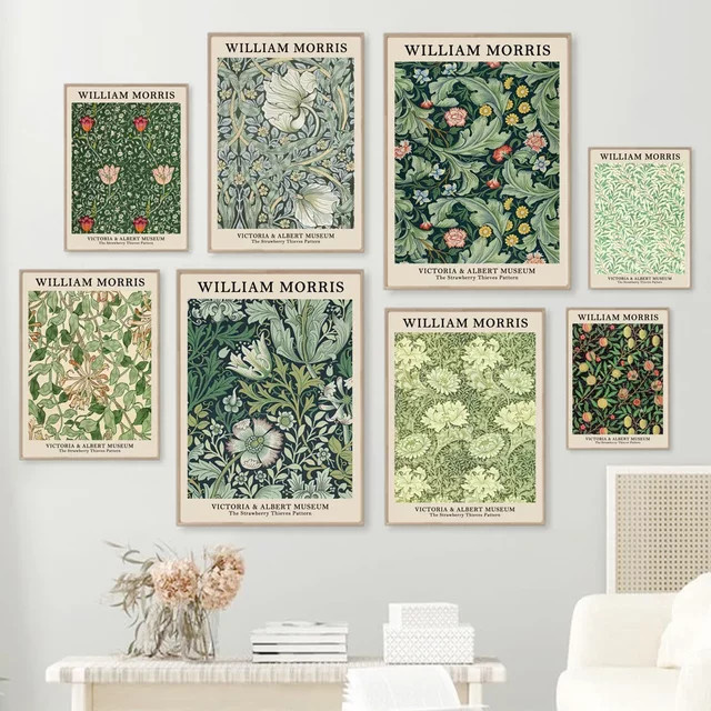 Potdemiel Wandkunst Skandinavisch mit floralem William Morris Motiv, abstraktes botanisches Poster in Mehrfarbig auf Papier - Bild 1