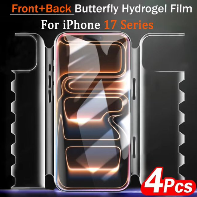 4er-Set Amour Brave Schmetterlings-Hydrogel-Displayschutzfolien für iPhone 17 16 15 14 13 12 11 Pro Max Plus und iPhone Air 16e, transparent, 360° Vollschutz - Bild 1