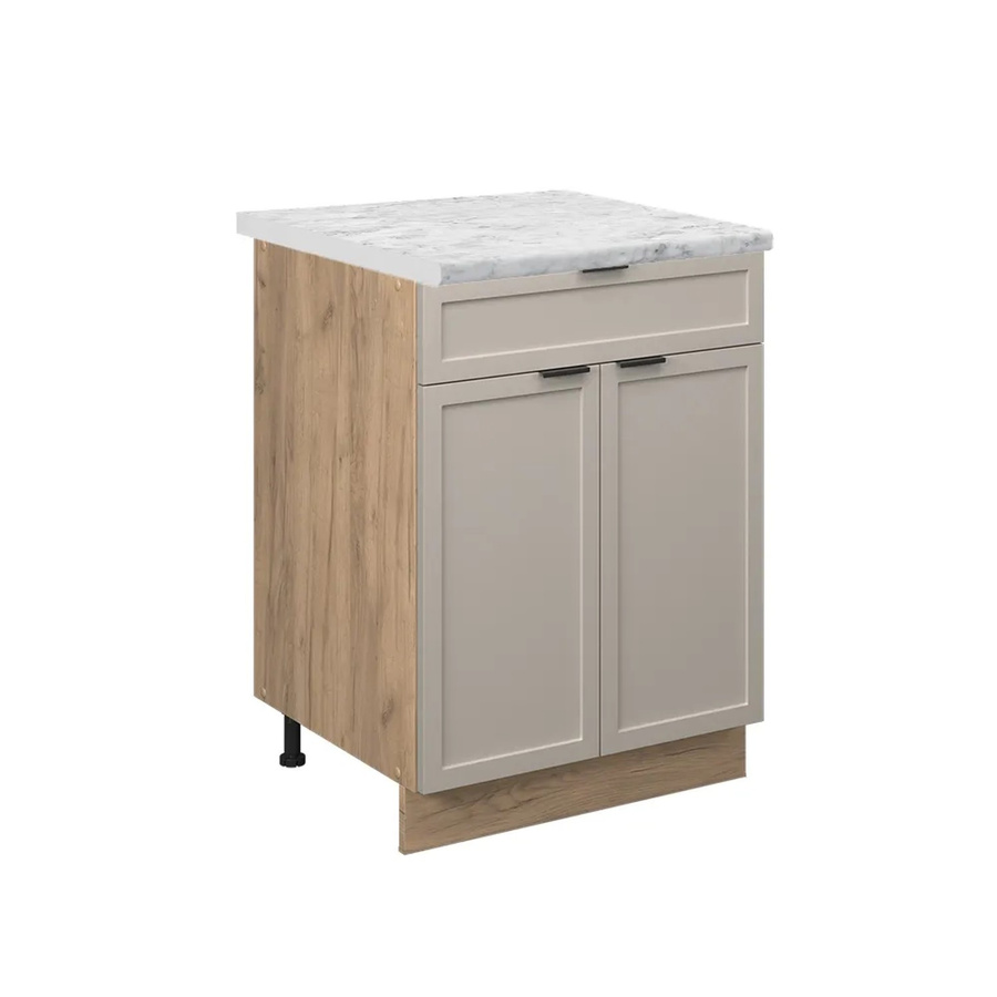 Vicco Schubunterschrank Fame-Line in Eiche Grau-Beige mit Marmor-Weißer Arbeitsplatte Breite: 60 cm, Tiefe: 29,53 cm, Höhe: 82 cm - Bild 2