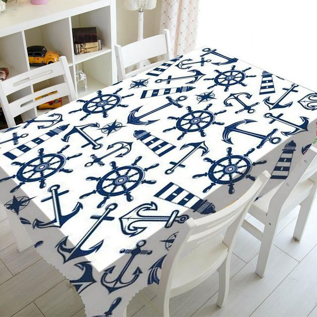 Super Six Tischdecke mit blau-weißen Streifen, wasserabweisend und waschbar, B/T: 85 x 85 cm - Bild 1