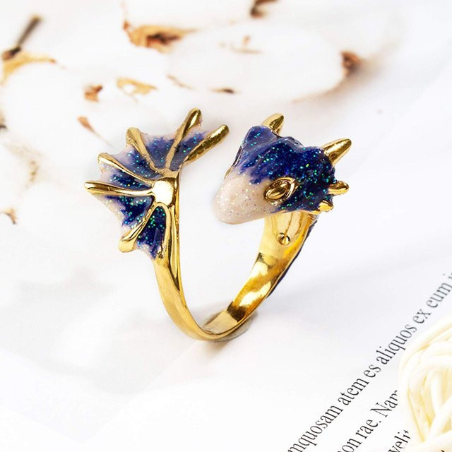 KaiTingu Jewelry Öffnungsring, Drache, grün, blau, goldfarben, Damen & Herren - Bild 1