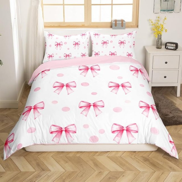 Allbestart Bettwäscheset für Mädchen mit Cartoon Prinzessin und rosa Schleife, Farbe Rosa und Weiß, Material Mikrofaser, B/H: 140 x 210 cm, inklusive 2 Kissenbezügen - Bild 1