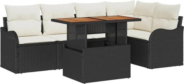 6-teiliges vidaXL Garten-Sofa-Set aus Poly Rattan in Schwarz mit Eckplatz, Mittelsofas, Armsofas mit Stauraum und Gartentisch - Bild 1