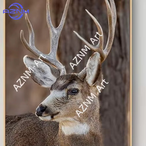 AZNM Leinwandgemälde im minimalistischen nordischen Stil mit Hirsch und Winterlandschaft, Mehrfarbig - Bild 3