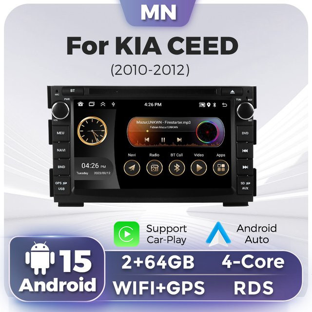 NAVIFANS Android Autoradio mit 7 Zoll Display für KIA CEED 2007 2008 2009, 2 Din Multimedia System mit GPS, WiFi, Bluetooth, CarPlay und Android Auto in Schwarz - Bild 1