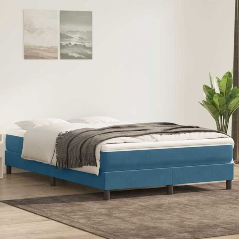 Vidaxl Boxspringbett aus Samt in Blau ohne Matratze, Modernes Polsterbett, B/T/H: 140 x 220 cm - Bild 1