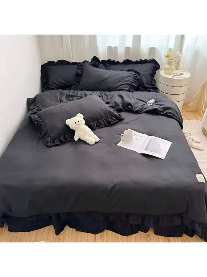 Bettwäsche-Set im modernen europäischen Stil mit Bettbezug, Kissenbezügen und Spannbettlaken in Blau oder Schwarz - Bild 2