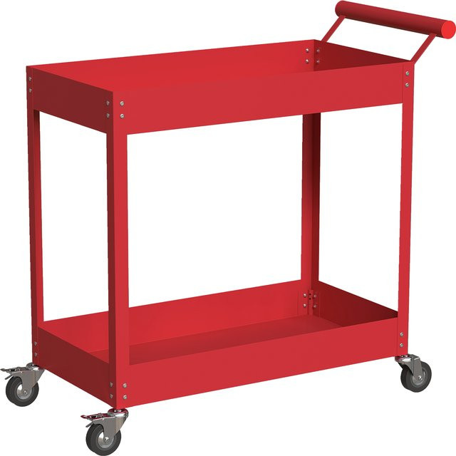 DURHAND Werkstattwagen mit 2 Ebenen in Rot, inklusive Seitengriff und arretierbaren Rollen, Traglast 150 kg, B/T/H: 84,5 x 38 x 84,5 cm - Bild 1