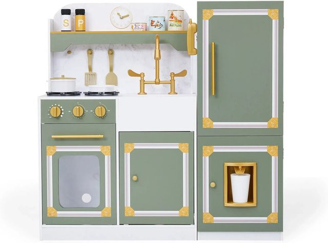 Teamson Kids Little Chef Versailles Deluxe Spielküche mit Zubehör, Olivgrün, Holz - Bild 1