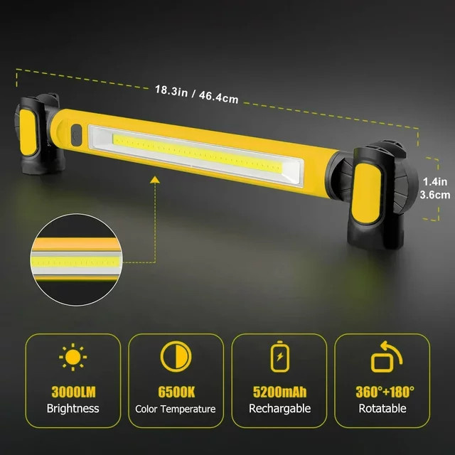 Magnetisches Arbeitslicht als Lichtbalken mit 5200-mAh-Akku für Autoreparaturen und Außenbeleuchtung in Cool White - Bild 1