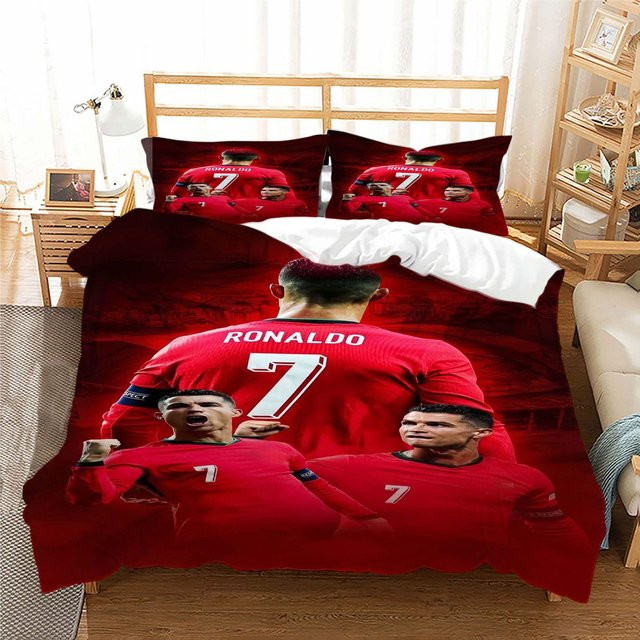 Flylo Fußball Cr7 Bettwäsche-Set mit Ronaldo Motiv, 3-teilig aus Mikrofaser, B/H: 180 x 210 cm - Bild 1