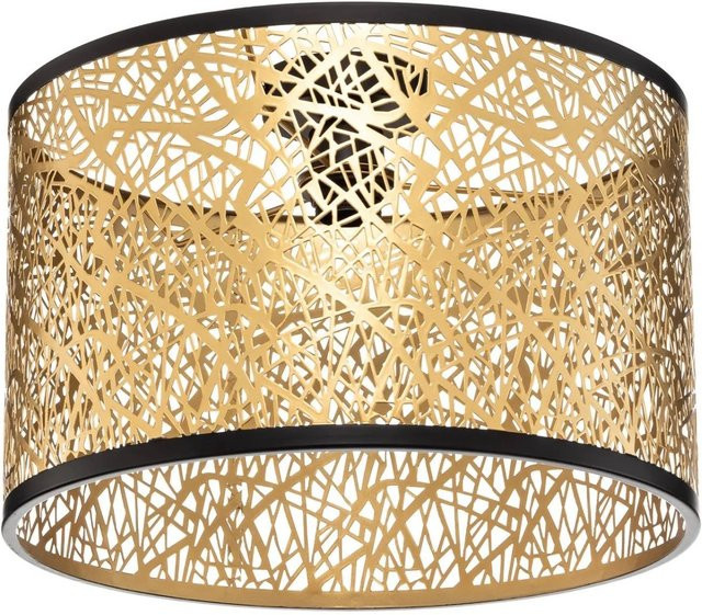 Lindby Deckenlampe Yonah Landhaus Vintage Rustikal, 1-flammig, Messing Gold, E27, Textil und Metall - Bild 1